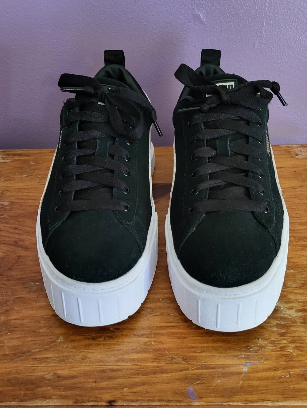 Womens Chunky Platform PUMA Lace-up Black White Suede Leather Sneakers Shoes 10 - Picture 2 of 11